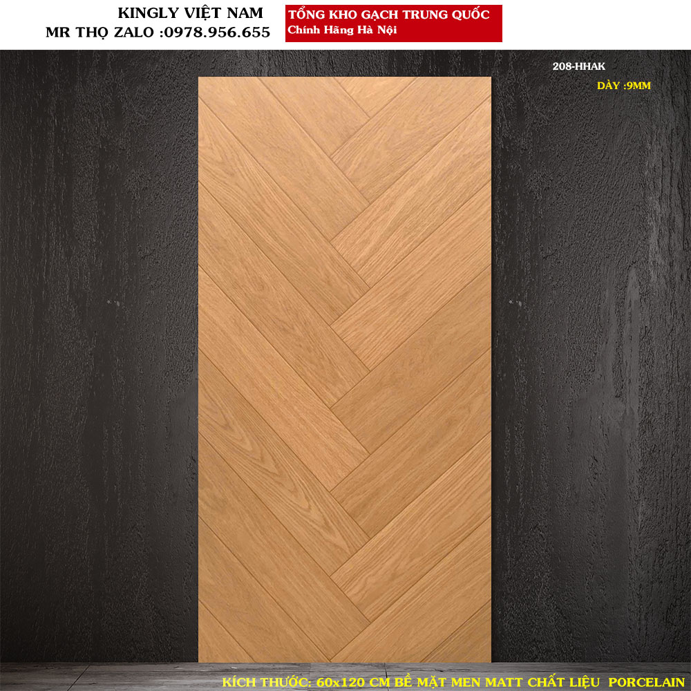 Gạch giả gỗ 60x120 cm xương cá Trung Quốc 208